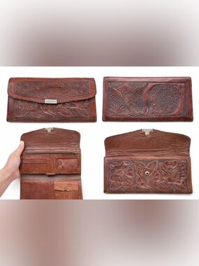 Vintage 1970s Mexican Tooled Leather Wallet – Ajijic Jalisco Boho Western